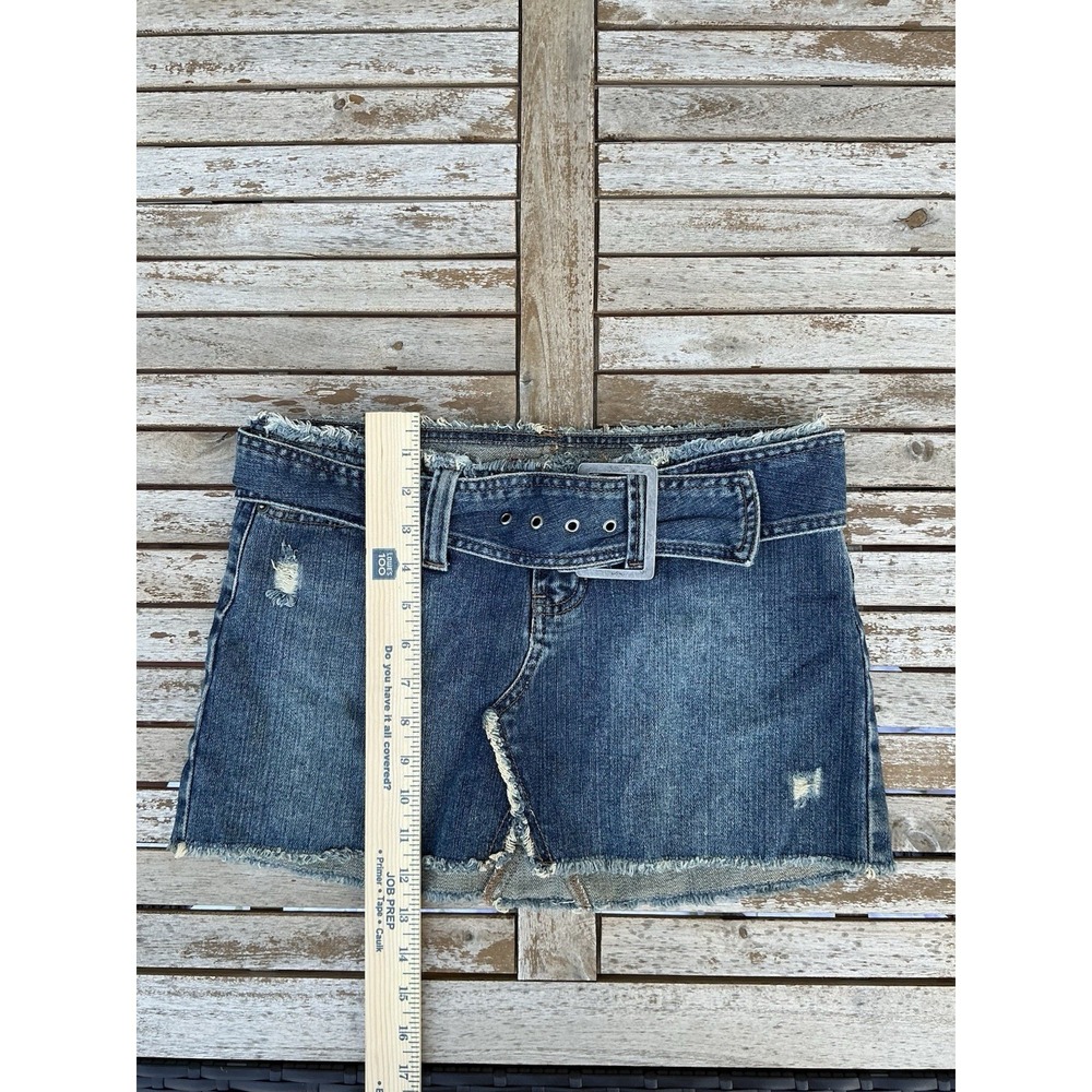 Hollister Y2K Mini Low Rise Skirt Denim Vtg Size 4? Belt Buckle - Picture 4 of 9